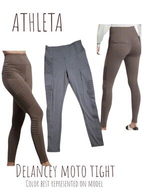 Athleta Women's Delancey moto tight high rise leggings zippered pockets brown xs